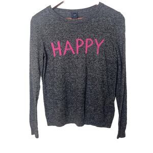 GAP Women’s Sz XS Gray Pink “HAPPY” Merino Wool Blend Lightweight Sweater
